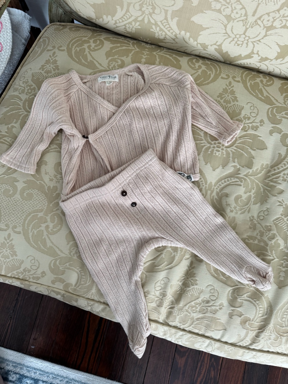 Infant Ribbed Knit Long Sleeve Top & Pants Set in Light Pink
